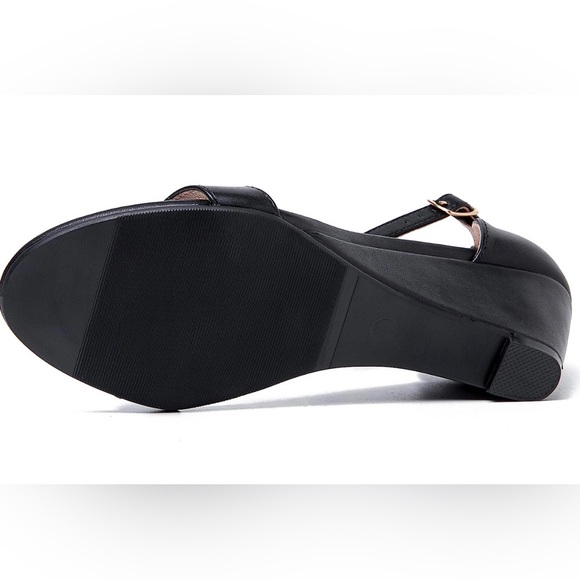 Wedge Sandals Low Heel Open Toe Ankle Strap Summer Dress Shoes Dark Color - Picture 2 of 9